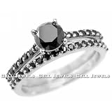 1.64ct Fancy Black Diamond Engagement/Wedding Ring Band Set 14k White Gold Set