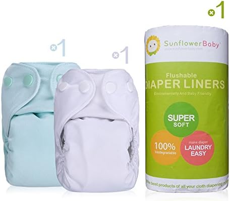 Sunflowerbaby Newborn Cloth Diaper and Diaper Liner Package, Blue and White