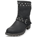 MQ23 Damen bequeme Halbshaft-Stiefeletten mit Blockabsatz MQ1330 Black Gr. 36
