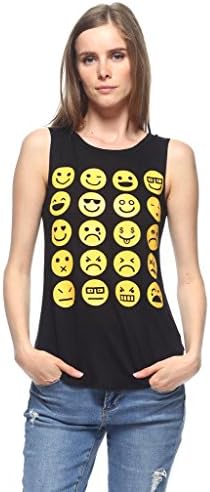 NELLA FANTASIA Women's Emoji Graphic Top, Medium, Black
