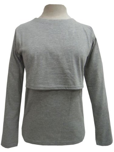 授乳服 長袖無地カットソー（母乳育児用） グレー◇L