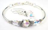 2 Piece Set: Crystal April Diamond Birthstone Bracelets: Handmade in Sterling Silver with Swarovski Crystals