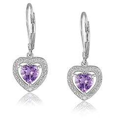 Sterling Silver Amethyst and Diamond Heart Earrings (0.01 cttw, H-I Color, I2-I3 Clarity)