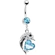Aqua Crystal Heart Dolphin Belly Ring