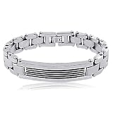 Mens Stainless Steel Black Enamel Medical ID Bracelet 8.5