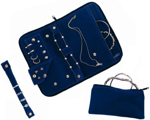 Anti-Tarnish Jewelry Organizer (Black) with Removable Ring Stub, Earring Pad, Inner Bracelet Pouch, Secure-Snap Loop for Necklaces & Large Pocket for Loop Earrings + DB Roth 100% Cotton Flannel All-in-one Jewelry Cleaning Cloth