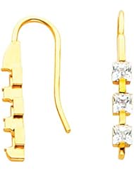 14K Yellow Gold Three-Stone Princess Cut Diamond Earrings - 1.90 Ct. -- LIFETIME WARRANTY