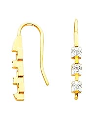 14K Yellow Gold Three-Stone Princess Cut Diamond Earrings - 0.78 Ct. -- LIFETIME WARRANTY