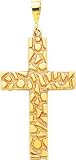 14K Yellow Gold Nugget Style Cross Pendant Charm New