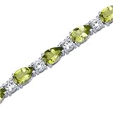 Perfect Allure: 11.75 carats total weight Pear Shape Peridot & White CZ Gemstone Bracelet in Sterling Silver Free Shipping