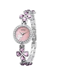 KIMIO K456L Ladies Quartz Bracelet Wristwatch Lucky Grass Flower Diamond Wrist Watch Daily Waterproof Stainless Steel Pink