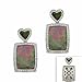 Sterling Silver .925 Genuine Gray Mother of Pearl MOP Stone Inlay Heart Flower Filigree Simulated Diamond cz Pave Dangle Rectangle Earrings
