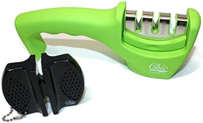 Chic Sharpener Professional Knife Sharpener 3-in-1Knife-sharpening System | Sharpens Both Steel &amp; Ceramic Knives in All Sizes in Green (Includes a FREE portable sharpener)