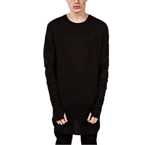 OLRIK Mens High Street Fashion Hipster Long Sleeve Crewneck T-shirt Black XL