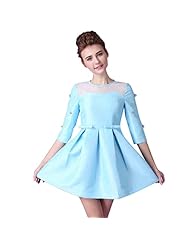 General Print Elbow Length Sleeves Belted Cotton  Dress