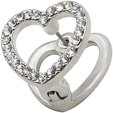 Prestep Front and Back Heart Hoop Shape Inlaid Rhinestone Stud Earrings (Silver)
