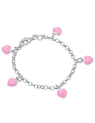 Unicornj Sterling Silver Childrens Bracelet with Pink Heart Charms