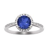 10k White Gold, September Birthstone, Lab-Created Sapphire and Diamond Ring
