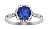 10k White Gold, September Birthstone, Lab Created Sapphire and Diamond Ring