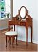 OAK FINISH WOOD VANITY SET - TABLE WITH MIRROR AND BENCH