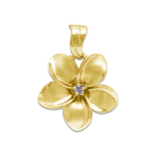 Plumeria Pendant with Tanzanite in 14K Yellow Gold - 18mm