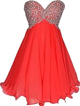 Hot Sale Chiffon Embroidered Babydoll Prom Dress, Small, Coral-Silver