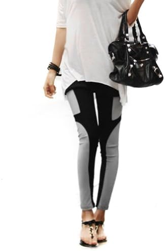 LOCOMO Women Color Patch Inset Footless Legging Skinny Slim S-M FFT028