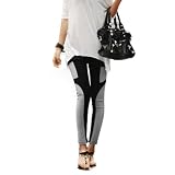 LOCOMO Women Color Patch Inset Ankle Length Footless Pantyhose Legging Tregging Tight Pant Skinny Slim FFT028 One Size