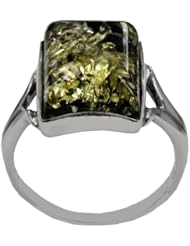 Sterling Silver Green Amber Rectangular Ring