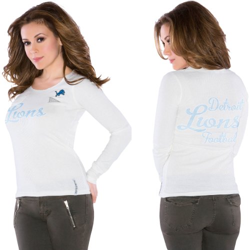 NFL Women's Detroit Lions Vintage Long Sleeve with Raw Edge Scoop Neck (Vintage White, Large)