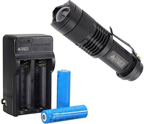 FINIGO Mini 7W 300LM Led Flashlight Torch Adjustable Focus Zoom Light (With 14500 Batteries and Charger)
