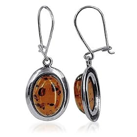 Authentic Oval Baltic Amber 925 Sterling Silver Ear Wire Drop Earrings by 