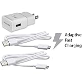 OEM Original Authentic Samsung Fast Charging Adapter Travel Charger + Two (2) Micro USB Data Charge Sync 5 foot Cables for Galaxy S6 S6 Edge S4 S3 Note 4 Note 2 - ECB-DU4EWE / EP-TA20JWE