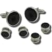 Giorgio Bissoni Round Jet Black Stone with Silver Trim Cufflink and Stud set