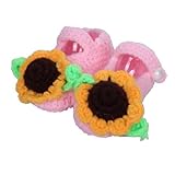 C-Princess 春秋シーズン 赤ちゃんシューズ11cm 新生児 幼児ファーストシューズベビー 毛糸 かぎ針編みきれい立体ひまわりデコデザインの子供用歩行靴 軽量タイプ 手編みキッズ靴 (1ピンク