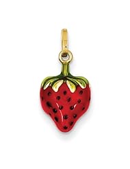 14k Yellow Gold Enameled Puffed Strawberry Charm