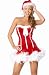 Xmas Christmas Costume Sexy Red Santa's Helper Santa Claus Outfit Strapless Feather Trim Dress