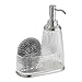 mDesign Rain Soap Dispenser and Sponge Caddy Organizer for Kitchen Sink Countertops - Clear/ Brushed