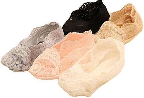 Qsock Girls' 5 Pack Girls Loafer Dressy Lace Shoe Liner No-Show Socks