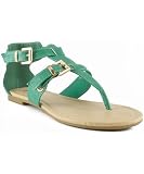 Soda Carpen Gladiator Inspired T-strap Thong Flat Sandal GREEN