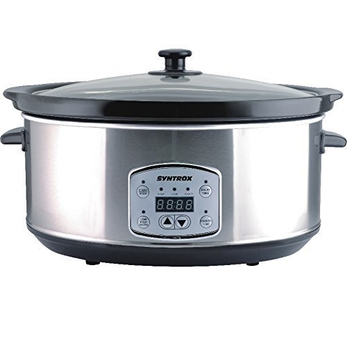 Syntrox Germany 6,5 Liter Digitaler Edelstahl Slow Cooker mit Timer und Warmhaltefunktion