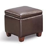 Brown Cube storage ottoman in leather like vinyl