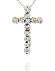 14k Yellow Gold Diamond Cross Pendant, Birthstone of April with 16" Chain.
