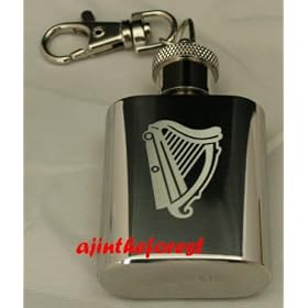 Engraved HARP 1oz Stainless Steel Key Ring Hip Flask, Personalised Free, Birthday, Wedding, Anniversary Gift