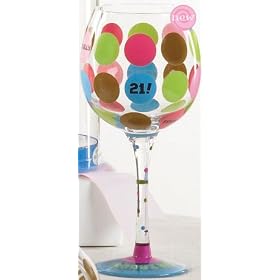 21st Birthday Polka Dot Wine Glass Keepsake By Mud Pie by Mud Pie Happy Birthday