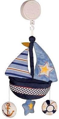Blue Sail Boats Nautical Themed Baby Boys Nursery Crib Stars Musical Mobile