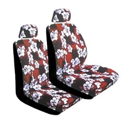 Set of 2 Universal-fit Hawaiian Low Back Front Bucket Seat Cover with Separate Headrest Cover for Seats - Red Hawaii Hibiscus Floral Print
