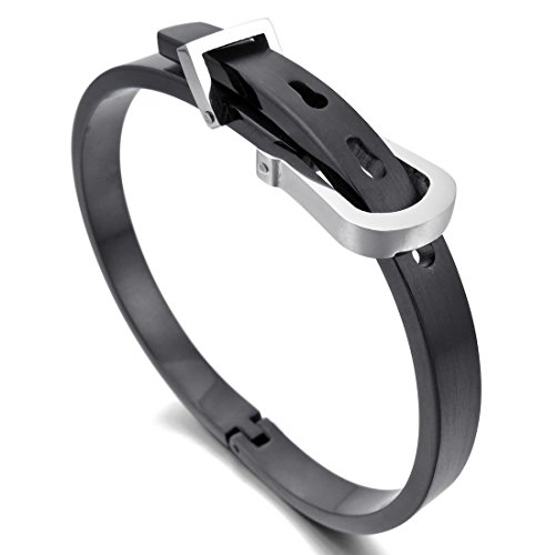 Men's Stainless Steel Bracelet Bangle Cuff Black Belt Buckle Classic