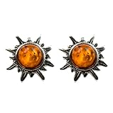 Baltic Honey Amber and Sterling Silver Very Small Flaming Sun Stud Earrings