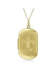 Fleur De Lis Design Rectangular Shaped Pendant Necklace And Locket For Women 14K Yellow Gold Vermil